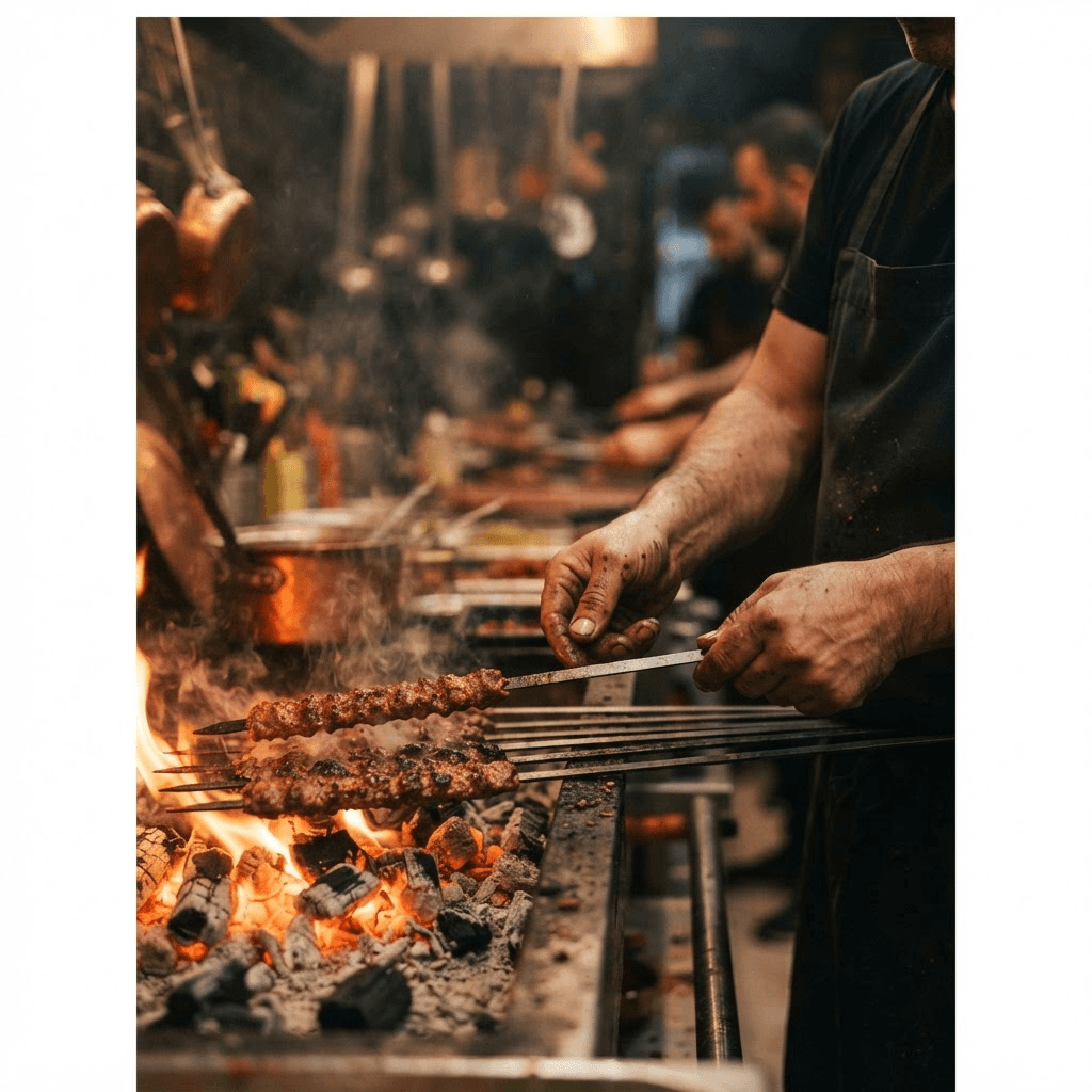 Şef kebap hazırlıyor